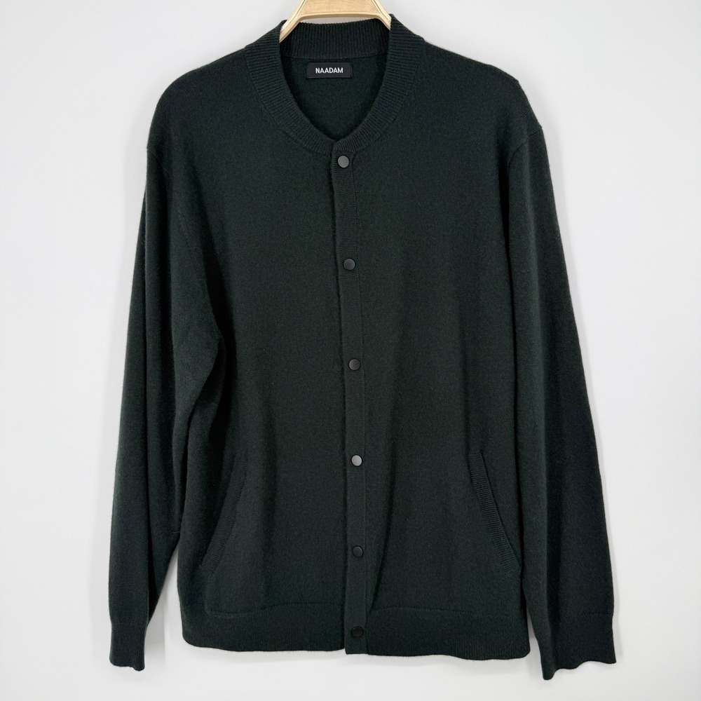 NAADAM Cashmere Cardigan Mens Large Green Excellent Snap Front Bomber Sweater